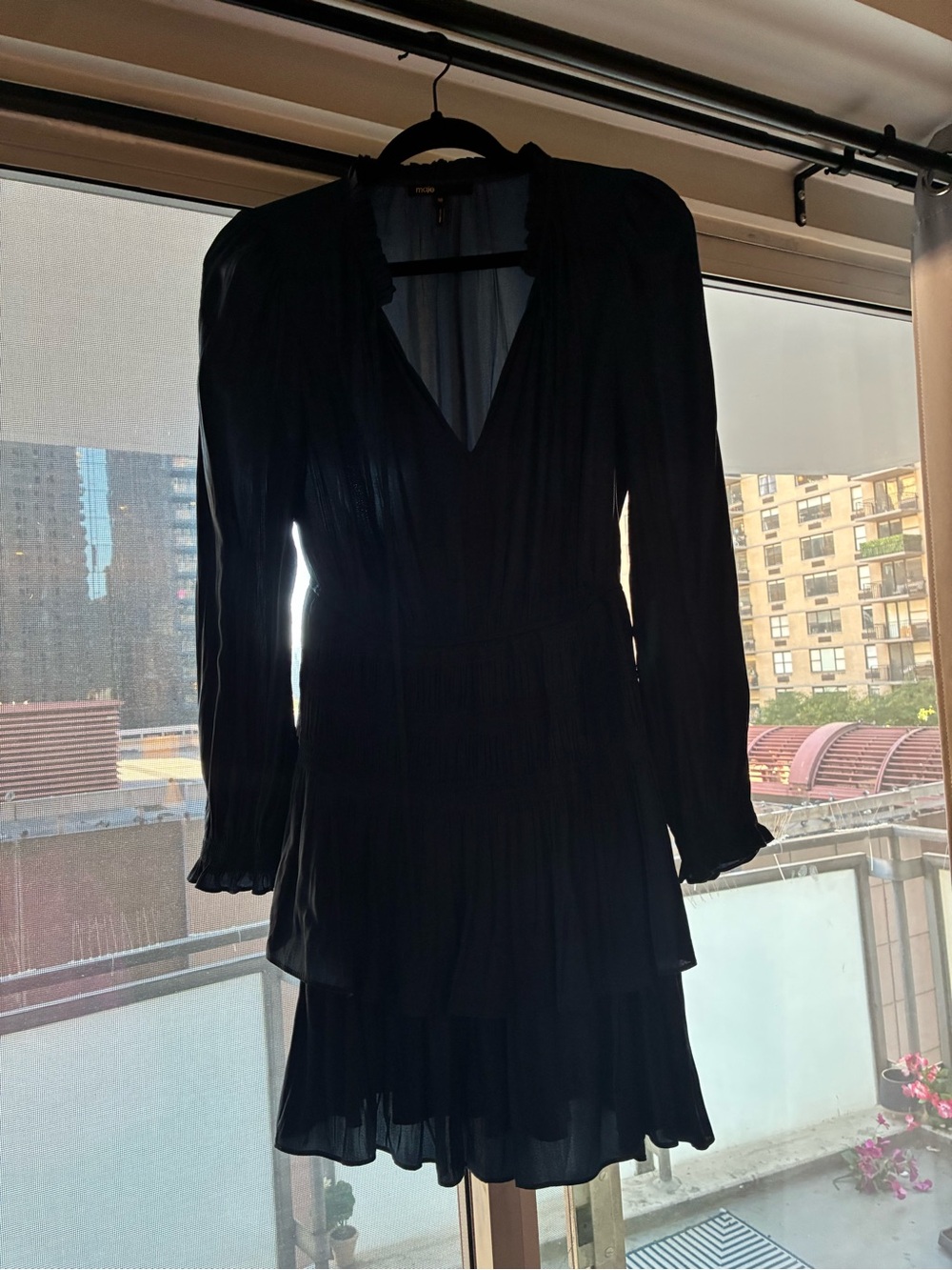 Navy Long-Sleeve Tiered Mini Dress